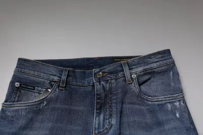 Dolce & Gabbana Blue Tattered Cotton Stretch Skinny Denim Jeans In Blue