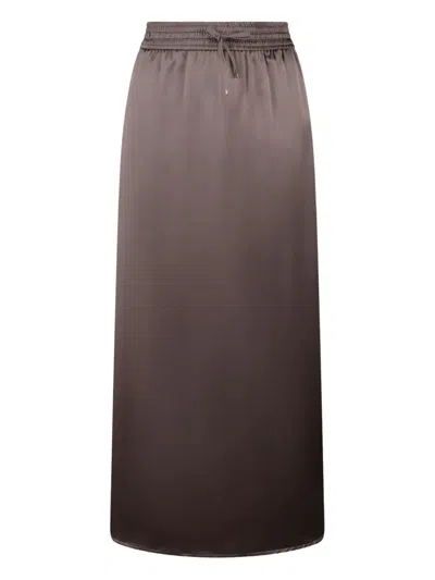 Herno Satin Finish Skirt With Elasticized Waist And Side Slits In Brown