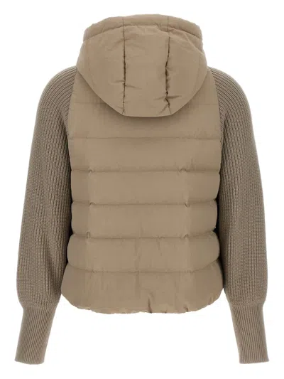 Brunello Cucinelli Two-material Puffer Jacket Casual Jackets And Parka Beige In Brown