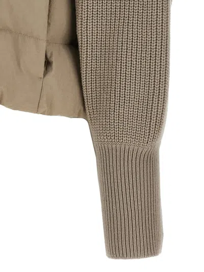 Brunello Cucinelli Two-material Puffer Jacket Casual Jackets And Parka Beige In Brown
