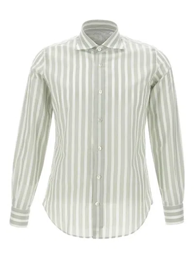 Eleventy Striped Button-up Shirt In Green