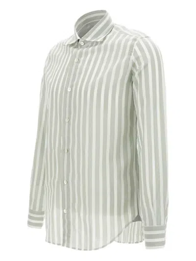 Eleventy Striped Button-up Shirt In Green