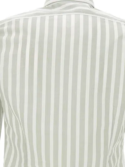 Eleventy Striped Button-up Shirt In Green