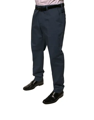 Dolce & Gabbana Dark Blue Cotton Stretch Skinny Men Dress Men's Pants In Blue