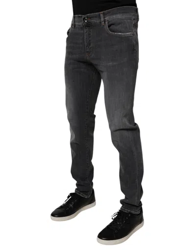 Dolce & Gabbana Dark Gray Washed Cotton Slim Fit Denim Jeans In Blue