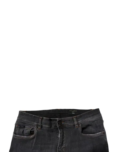 Dolce & Gabbana Dark Gray Washed Cotton Slim Fit Denim Jeans In Blue