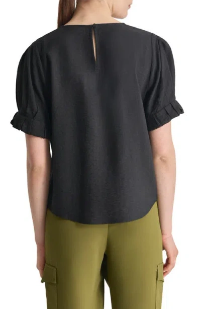 Dkny Crinkle Texture Short Sleeve Top In Black