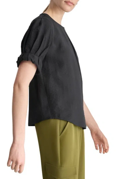 Dkny Crinkle Texture Short Sleeve Top In Black