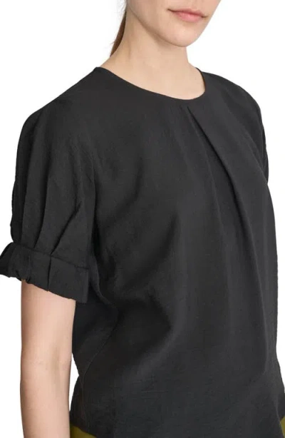 Dkny Crinkle Texture Short Sleeve Top In Black