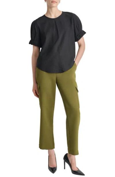 Dkny Crinkle Texture Short Sleeve Top In Black