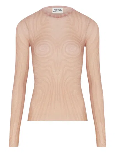 Jean Paul Gaultier Long Sleeve Mesh Spiral Top Pale Pink