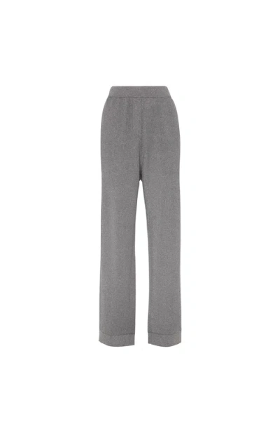 Brunello Cucinelli Vanise Sparkling Knitted Trousers In English Rib In Gray