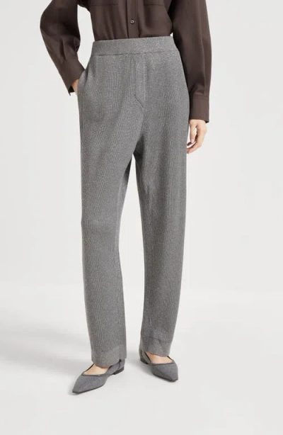 Brunello Cucinelli Vanise Sparkling Knitted Trousers In English Rib In Gray