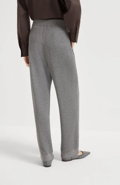 Brunello Cucinelli Vanise Sparkling Knitted Trousers In English Rib In Gray