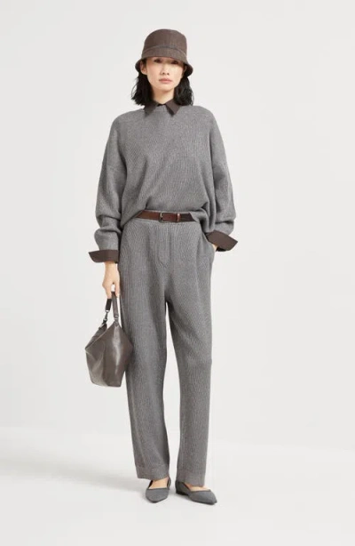 Brunello Cucinelli Vanise Sparkling Knitted Trousers In English Rib In Gray
