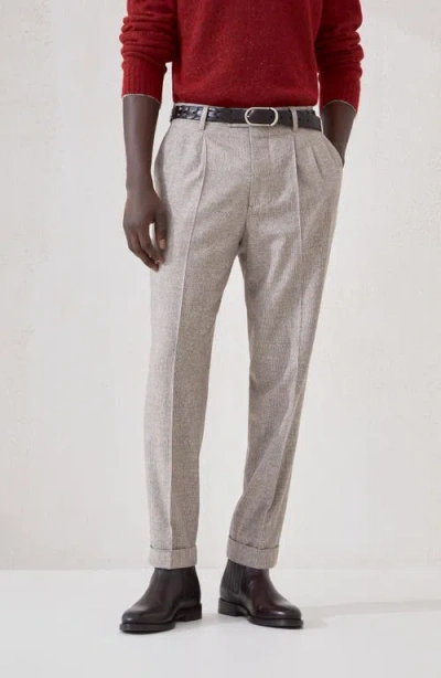 Brunello Cucinelli Men Beige Pinstripe Canvas Leisure Fit Trousers