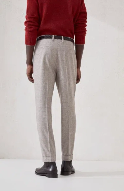 Brunello Cucinelli Men Beige Pinstripe Canvas Leisure Fit Trousers