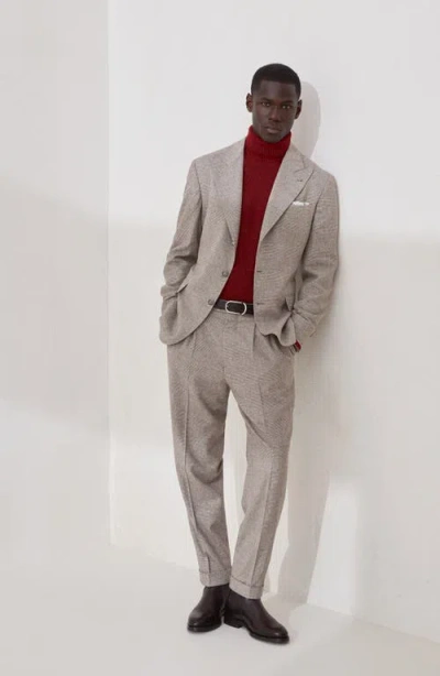 Brunello Cucinelli Men Beige Pinstripe Canvas Leisure Fit Trousers