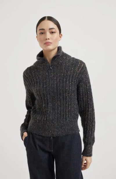 Brunello Cucinelli Dazzling Rib Cardigan In Gray