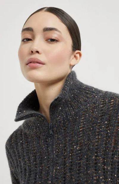 Brunello Cucinelli Dazzling Rib Cardigan In Gray