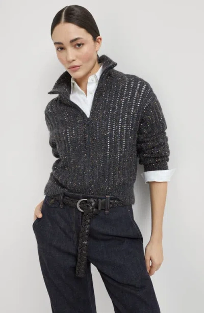 Brunello Cucinelli Dazzling Rib Cardigan In Gray