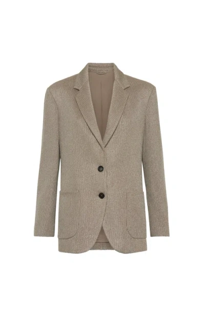 Brunello Cucinelli Knit Blazer With Monili In Gray
