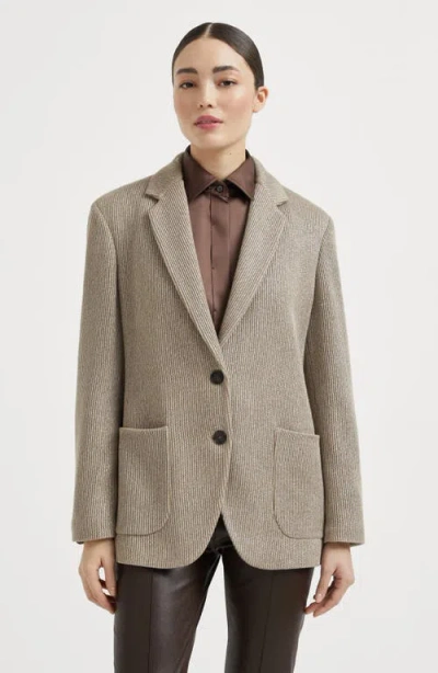 Brunello Cucinelli Knit Blazer With Monili In Gray