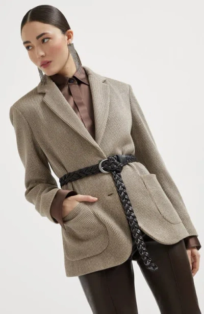 Brunello Cucinelli Knit Blazer With Monili In Gray