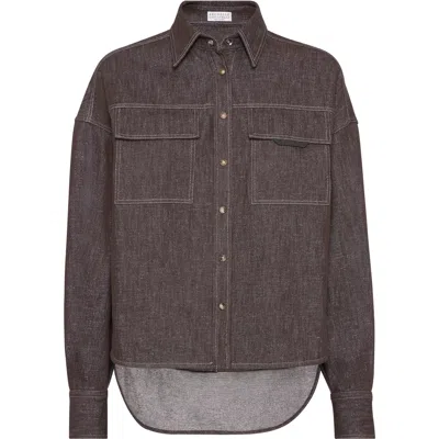 Brunello Cucinelli Sparkling No-fade Denim Shirt In Brown