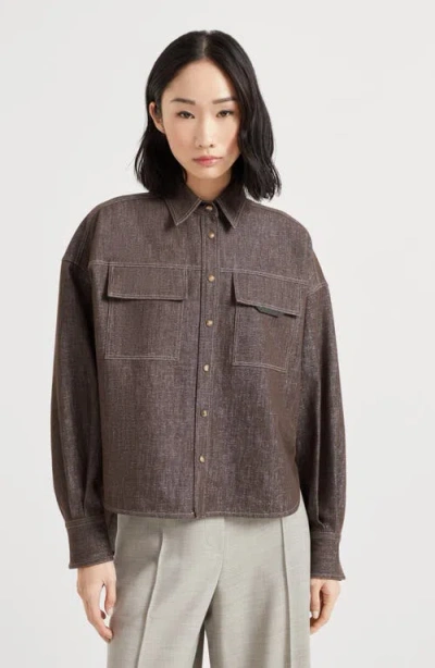 Brunello Cucinelli Sparkling No-fade Denim Shirt In Brown