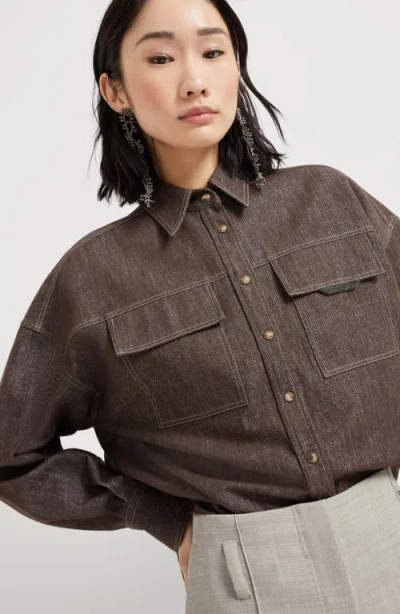 Brunello Cucinelli Sparkling No-fade Denim Shirt In Brown