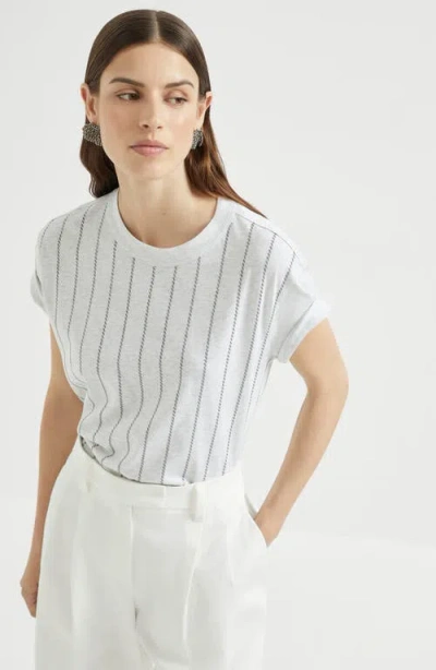 Brunello Cucinelli Dazzling Embroidery T-shirt In White