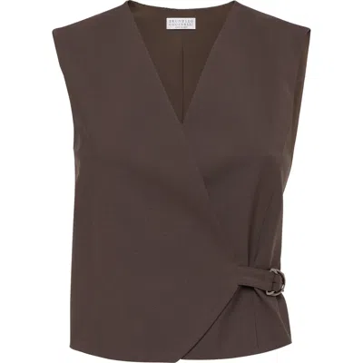Brunello Cucinelli Tropical Luxury Wool Vest In Brown