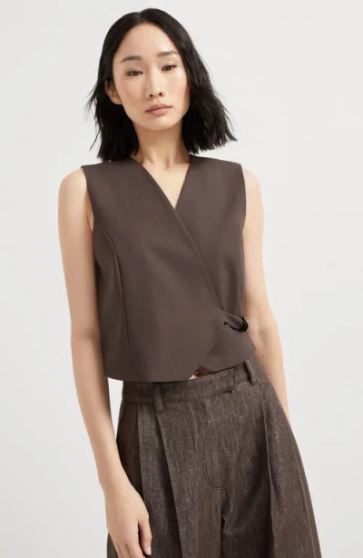 Brunello Cucinelli Tropical Luxury Wool Vest In Brown