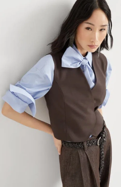Brunello Cucinelli Tropical Luxury Wool Vest In Brown