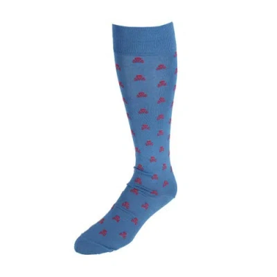 Trafalgar Pirate's Skull & Crossbones Pima Cotton Over The Calf Novelty Dress Sock In Blue