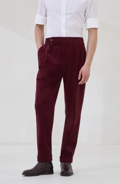 Brunello Cucinelli Trousers With Double Pleats And Tabs In Burgundy