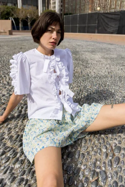 Toit Volant Charlie Bow Ruffle Top In White