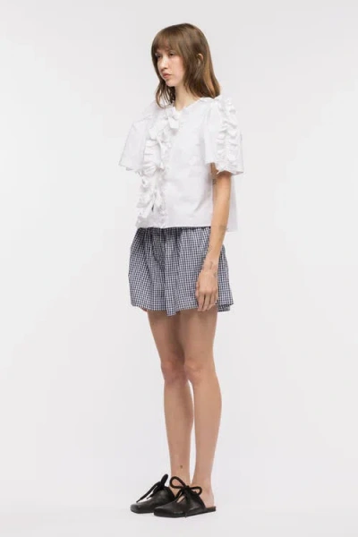 Toit Volant Charlie Bow Ruffle Top In White