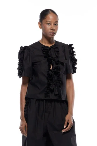 Toit Volant Charlie Bow Ruffle Top In Black
