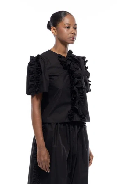 Toit Volant Charlie Bow Ruffle Top In Black