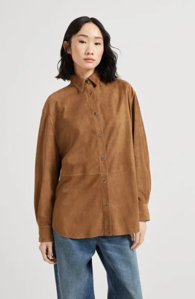 Brunello Cucinelli Suede Shirt With Monili In Brown