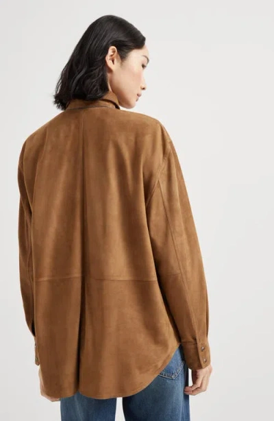 Brunello Cucinelli Suede Shirt With Monili In Brown