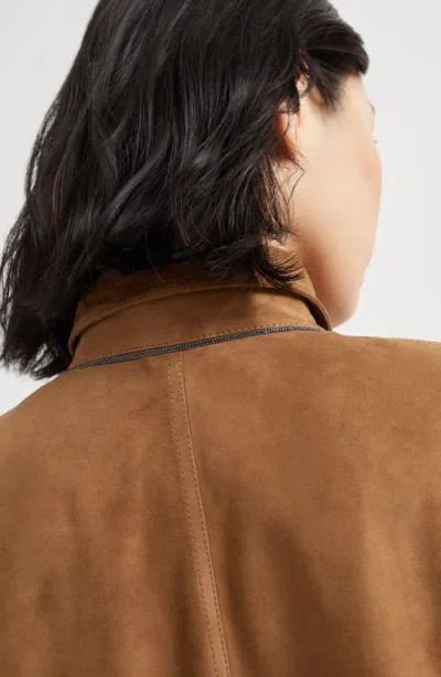 Brunello Cucinelli Suede Shirt With Monili In Brown