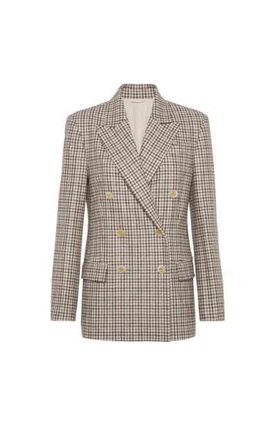 Brunello Cucinelli Virgin Wool Flannel Check Blazer In Brown