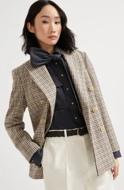Brunello Cucinelli Virgin Wool Flannel Check Blazer In Brown