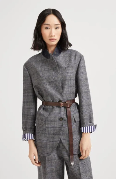 Brunello Cucinelli Prince Of Wales Blazer In Gray