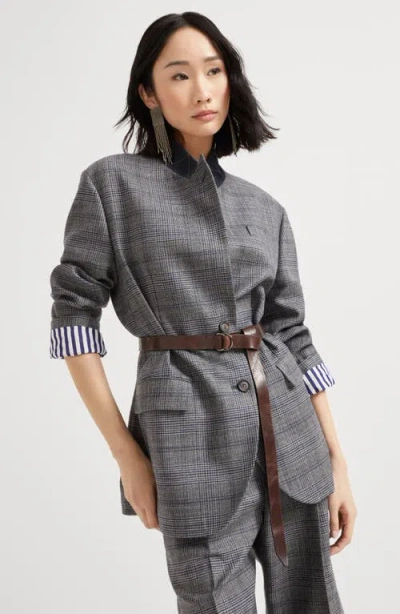 Brunello Cucinelli Prince Of Wales Blazer In Gray