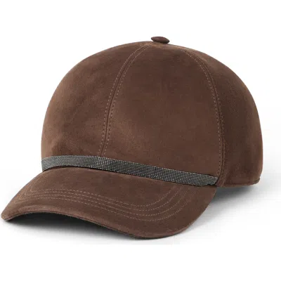 Brunello Cucinelli Women Suede Leather Baseball Cap In Brown