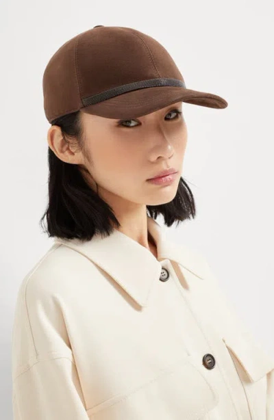 Brunello Cucinelli Women Suede Leather Baseball Cap In Brown